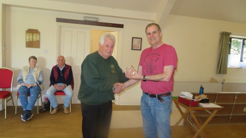 Paul presenting the table top competition winner trophy to Chris Withall 